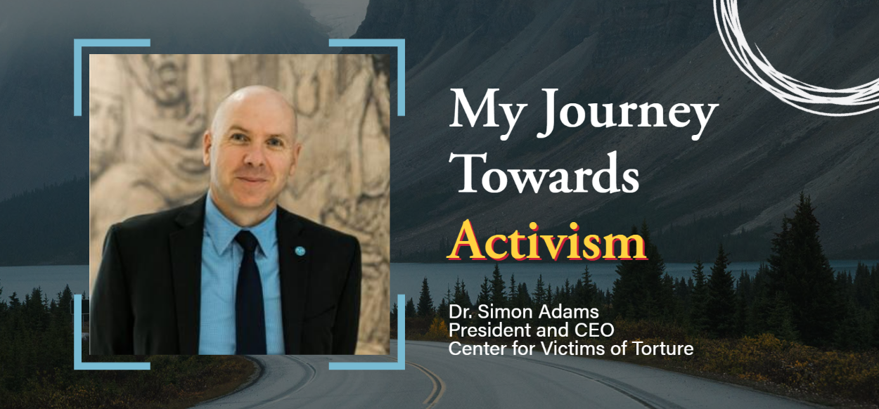 Simon Adams photo with title "My Journey to Activism"