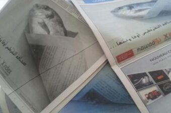 Newpaper campaign showing a fish wrapped in newspaper.