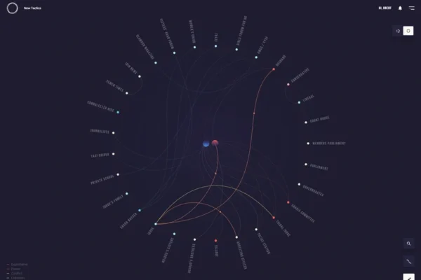 Image of the Tactical Mapping Tool's chord diagram, which maps relationships between human rights actors.