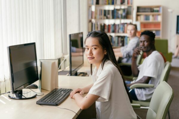 Young people at library computers