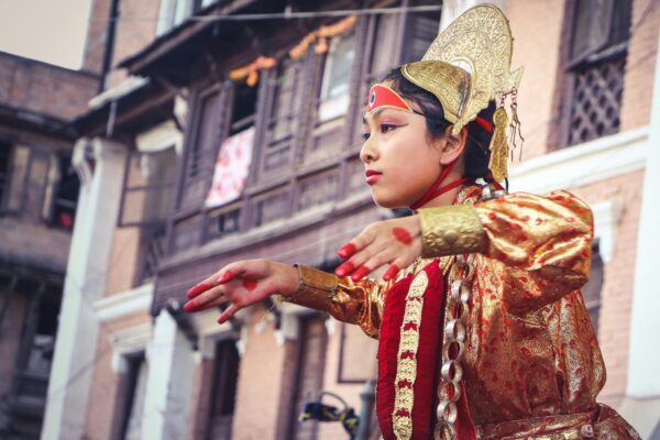 Woman dressed in red and gold (Nepal)