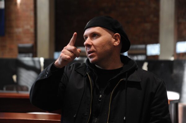 Simon Adams speaking to a group of students and human rights activists in the Constitutional Court in South Africa, 2009